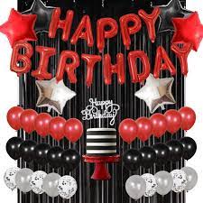 Black and silver decorations party. Amazon Com Red Black And Silver Balloons For Women Men Birthday Party Decorations Happy Birthday Balloon Banner Cake Topper Banner Star Foil Balloons Black Tinsel Curtain Toys Games