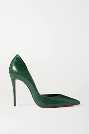 Green Iriza 100 Croc Effect Leather Pumps Christian Louboutin In 2021 Christian Louboutin Pumps Green High Heels