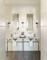 Gray Herringbone Brick Floor Tiles Transitional Bathroom Bathroom Design Trends Bathroom Interior Herringbone Floor
