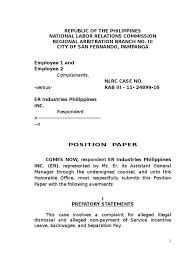 Download legal letter template microsoft word format. Position Paper Respondents Illegal Dismissal Contractual Term Employment