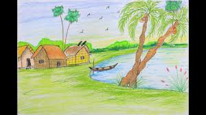 How To Draw A Scenery Of Winter Season Step By Step Easy Drawing For Kids Easy Drawings Easy Drawings For Kids Landscape Drawings