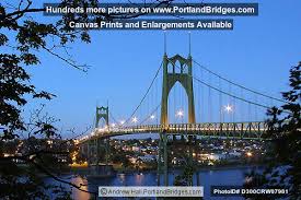 The st johns bridge is known as the grand lady of portland. St Johns Bridge Dusk Lighted 2002 Portland Oregon Photo D300crw07981