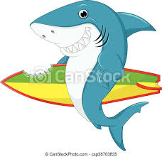 Enjoy coloring santa shark, reindeer sharks, elf sharks and other sea creatures with this 5 page coloring set. Illustration Of Cute Shark Surfing Cartoon Canstock