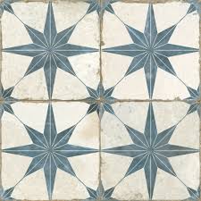 Our london patterned tile range is perfect for period style homes, being suitable for decorative hallway floors, kitchens and even bathrooms. Motif Blue Star Ceramic Tiles Mandarin Stone