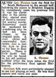 Almanac Footy History: Len Thomas, South Melbourne: 'A chip off the old  block'