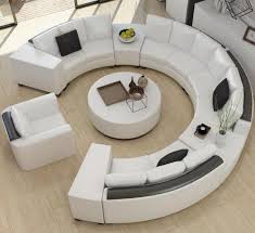 Round banquette settee lobby sofa in gray chenille fabric. Modern Curved Top Grain Round Leather Sofa Set My Aashis
