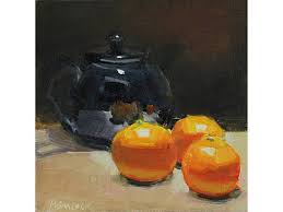 Theiere Noire Et Trois Oranges Lheure Du The Nature Morte Etsy Fruit Art Glass Jars Original Oil