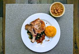 Maybe you would like to learn more about one of these? Thick Cut Pork Chops Pinto Beans Wilted Spinach Apple Butter Spiced Pepitas And Cornbread One Foodie And His Food