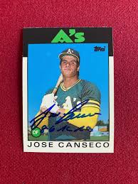 Another interesting swatch of cardboard belongs to joe magrane , who debut at #380 and these days is a color commentator for the mlb network. 1986 Jose Canseco Autographed Topps Traded Rookie Card Vintage