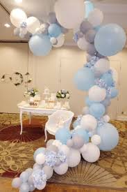 Baby Shower Boy Baby Blue White Gray Custom Balloon Garland With Florals By Shoptstc Thesw Baby Shower Balloons Baby Shower Balloon Arch Baby Blue Party
