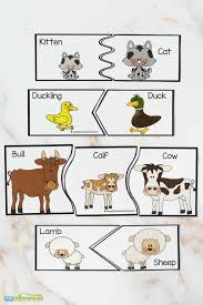 Farm Animals And Their Babies Printables Puzzles In 2020 Baby Farm Animals Animal Activities For Kids Baby Animal Names