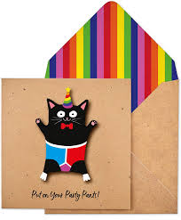Your kitty will stay cozy and warm in the winter with this sweet little sweater bed from wonderful diy. Party Pants Cat Handmade Greeting Card With Rainbow Envelope Amazon Co Uk Stationery Office Supplies