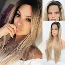 Julia High Quality Natural Black To Blonde Ombre Straight Lace Front Wigs  Sleek and Sexy Human Hair Wigs 20 Inch