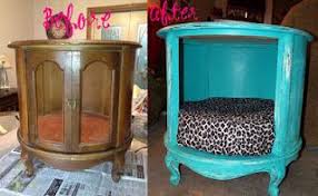 This style of heavy, cumbersome cabinetry is plentiful in the secondhand market and you better believe i scurry past it like it has the plague. Thrift Store End Table Turned Into A Dog Bed Dog Bed Diy Stuffed Animals Dog Furniture