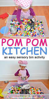 Maybe you would like to learn more about one of these? Fun Kitchen Themed Pom Pom Sensory Bin An Easy Sensory Play Activity For Preschoo Toddler Sensory Bins Sensory Activities Toddlers Toddler Learning Activities