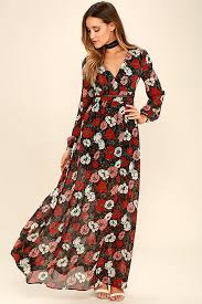 Your embroidered flowers stock images are ready. Black And Red Floral Print Dress Maxi Dress Long Sleeve Dress 68 00 Lulus