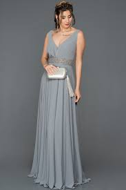 Gri V Yaka Uzun Abiye Elbise Abu275 Elbise Modelleri The Dress Elbise