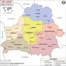 Bielorrusia es un país de europea del este, sin salida al mar, rodeada por rusia, ucrania, polonia, lituania y letonia. Mapa De Bielorrusia