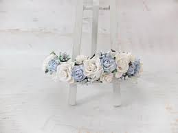 The bouquet above right has individually prepared hyacinth flowers in between white roses. White Light Blue Flower Crown Headpiece Headdress Wreath