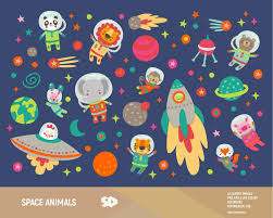 Space Animals Clipart Astronaut Safari Zoo Clip Art Party Kids Baby Shower Nursery Vector Printable School Illustration Commercial Use
