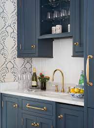 Love this hardware and cabinetry. Butlers Pantry Should We Use Wallpaper On The Wall Opposite The Cabinets Blue Kitchen Cabinets Beautiful Kitchen Cabinets Painted Kitchen Cabinets Colors