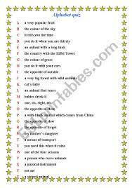 Dieses quiz enthält eine mischung aus fragen, die bei jedem neustart zufällig . Alphabet Quiz Esl Worksheet By Gjoanna