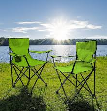 Limegrön Campingstol med Mugghållare – Set om 2