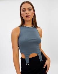 Ribbed Garter Tank In Blue Glassons