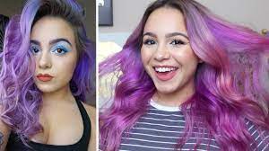 Electric blue hair with plum spots. Re Coloring My Hair Blue Purple To Magenta Youtube