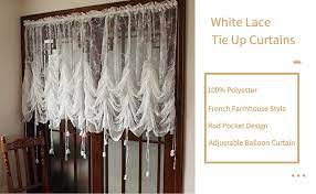 Check spelling or type a new query. Amazon Com Sucses Shabby Chic Tie Up Curtains White Lace Floral Balloon Sheer Curtain Valance For Kitchen Bedroom Adjustable Ruffle Embroidery Farmhouse Window Shades 1 Panel 79 W X 90 H Home