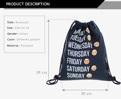 Emoji Week Women Mochila Escolar Party Drawstring Bag 3d Printing Travel Drawstring Backpack