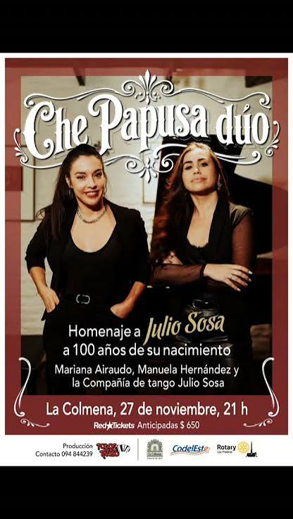 🎶 TODOS POR EL TANGO TE INVITA, ✨ Che Papusa Dúo rinde homenaje a Julio Sosa, celebrando los 100 años de su nacimiento, junto a Mariana Airaudo, Manuela Hernández y la Compañía de Tango Julio Sosa., 📍 ...