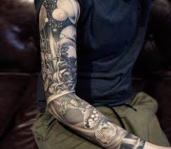 Black And White Space Arm Sleeve Tattoo Black And Grey Sleeve Tattoo By Khan Tattoo Post 15311 Space Tattoo Sleeve Sleeve Tattoos Full Sleeve Tattoos