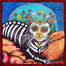 Cat Wall Art Print By Robiniart In The Sugar Skull Day Of The Etsy In 2020 Cat Wall Art Cat Art Sugar Skull Cat