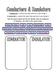 Conductors And Insulators Worksheet Insulators And Conductors Science Electricity Science Lessons