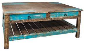 4.5 out of 5 stars. Rustic Distressed Solid Wood Coffee Table With Drawers Beach Style Coffee Tables By Crafters And Weavers Houzz