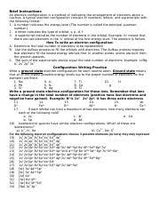 Electron Practice Combined Sp10 Brief Instructions An Electron Configuration Is A Method Of Indicating The Arrangement Of Electrons About A Nucleus A Course Hero