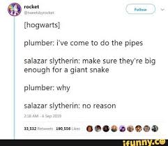 Plumber I Ve Come To Do The Pipes Salazar Slytherin Make Sure They Re Big Enough For A Giant Snake Plumber Why Salazar Slytherin No Reason Ifunny En 2020 Con Imagenes