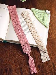 Knitting directions for making a yarn ball bookmark. Lacy Bookmark Trio Knit Pattern Crochet Bookmark Pattern Crochet Bookmarks Knitting Accessories