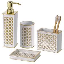 Black And Gold Bathroom Accessories Set Diamond Lattice 4piece Bathroom Accessories Set Includes Soap Dispenser Toothbrush Hol Bathroom Accessories Sets Gold Bathroom Accessories Bathroom Accessories