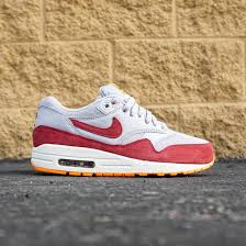 Nike Women Air Max 1 Essential Gray Team Red Total Orange Summit White In 2020 Nike Women Nike Air Max 1