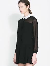 New Arrival White Turn Down Collar Black Sheer Blouse Jumpsuit Chiffon Shirt Dress Dress Shirts For Women Dresses