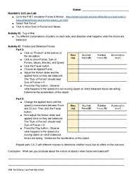 Forces and motion pre lab (lesson 1). Forces And Motion Simulation Lab Worksheets Teachers Pay Teachers