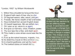 Advanced Grade 9 Use This Diagram To Discuss The Form Of Wordsworth S Sonnet London 1802 Sonnets Heroic William Wordsworth