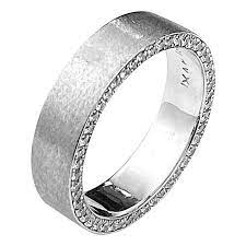 Men S White Gold Wedding Band With Diamonds Set On Flat Edges Mens Wedding Bands White Gold Diamond Wedding Bands Mens Diamond Wedding Bands