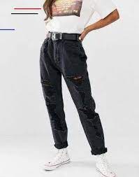 Pull Bear Ripped Mom Jean In Black Asos Pull Bear Ripped Mom Jean In Black Asos Br Mutter Jeans Outfit Ideen Modestil