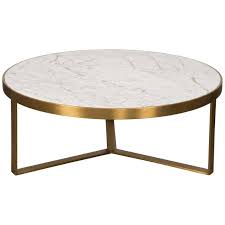 Mid Century Modern Smooth Finish Round Brushed Brass Carrara Stone Coffee Table Stone Coffee Table Coffee Table Side Coffee Table