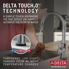 So if your hands are dirty, you can just tap on the faucet with your wrist or forearm and maintain the cleanliness of your fixture. Single Handle Pull Down Kitchen Faucet With Touch2o Technology 9159t Ar Dst Delta Faucet