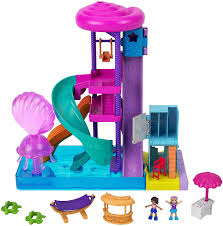 I think i should get off her first. Amazon Com Polly Pocket Pollyville Super Slidin Water Park With Micro Polly Lila Dolls Water Park With Water Feature 3 Slides Jellyfish Fountain Ticket Booth Locker Room Water Fillable Toys Games