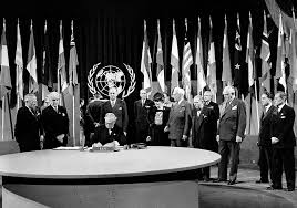 26 iunie 1945 - Carta Națiunilor Unite ➡️ Acum 7️⃣5️⃣ de ani s-au pus bazele Organizației Națiunilor Unite prin semnarea la San Francisco a Cartei Națiunilor Unite, la încheierea Conferinței pentru crearea